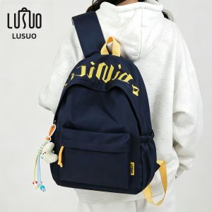 LUSUO | American Letter Embroidery Blue Backpack Large Capacity