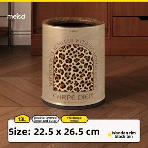 MEISD | Elegant Leopard Wood Design Retro INS Style Trash Can