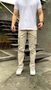 Celana Cargo Panjang Pria Standard Bahan Cotton Twill Cream - Long Cargo Pants Pria Reguler Steigen