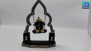 Luxury Black & Gold Ganesha Swing Idol 22cm – Premium Ganpati Statue for Elegant Home Temple & Vastu Decor