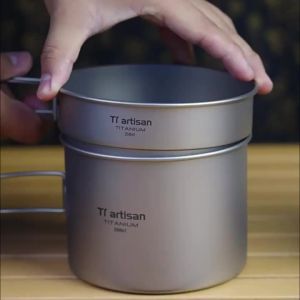 Tiartisan | Tiartisan Titanium Folding Handle Camping Pot Frying Pan Set Lightweight Portable Cookware Equipment For Outdoor Hiking Picnic