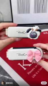 Gương lược gấp gọn mini đầu cừu nơ hồng chải tóc tiện dụng