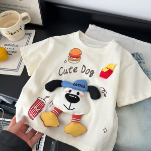 Boys Cotton T-Shirt Short Sleeve Summer Clothes 2025 New Cartoon 3D Doll Korean Style Top for Babies And Toddlers