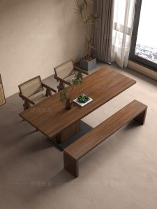 Qiji Style Dining Table Normcore Middle Island Table Long Table Living Room Desk Solid Wood For Home Bed & Breakfast Design Table and Chair Bench Dining Table