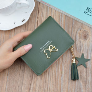 New Ladies Short Wallet Mini Coin Purse Tassel Zipper Korean Fashion Student Compact Leather Pouch Sweet Lady Style Butterfly