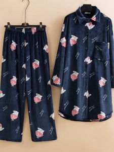 Hello Kitty Ultra Soft Thin Fleece Sleepwear Womens Autumn Winter Long Sleeve Loose Thickened Home Clothes Set Cartoon Print