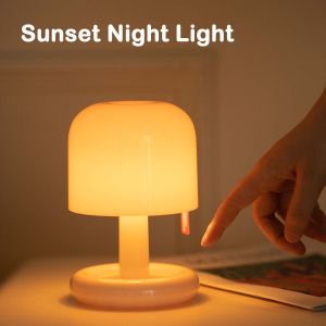 Sunset Night Light LED Table Lamp USB Rechargeable Touch Sensor Bedside Lamp Bedroom Bar Atmosphere Mood Light Minimalist