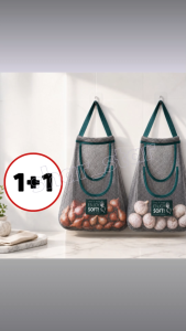 Monaco Vegetable Storage Hanging Mesh Net Bag Gray 2 Pieces Garlic Onion Potato Kitchen Organizer