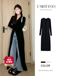 Autumn Winter Black Thin Knitted Long Cardigan Outerwear Top Womens Fashion Casual Slim Fit Long Sleeve Button up Coat