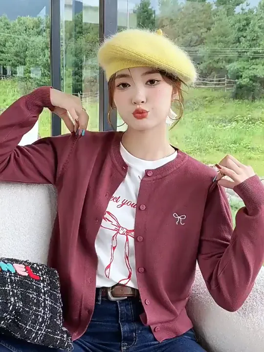 💥[A458] Áo KHOÁC len Cardigan CỔ TRÒN PHỐI NƠ LÔNG THỎ dày mịn tay dài ...