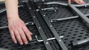 Primetime 6ft. Black Fold-in-Half Plastic Rattan Look Table with 2 pcs. Plastic Rattan Fold in half Benches