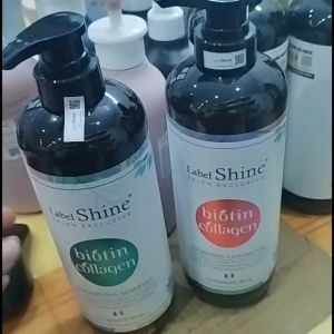 Bộ Gội Xả LABEL SHINE Biotin Collagen Phục Hồi Hư Tổn Siêu Mềm Mượt Giảm Rụng Kích Mọc Tóc 750ml