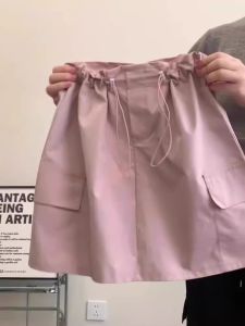 High-Waist A-Line Skirt for Women Short Pink Work Clothing with Pocket K-Style Design FatMM Ideal for Summer Size: Large