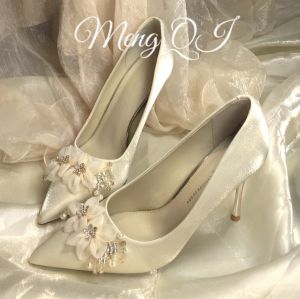 เรียบหรู รองเท้าแต่งงานแบบฝรั่งเศสสําหรับผู้หญิงรองเท้าส้นสูงแชมเปญสวมใส่สองทางงานแต่งงานที่สะดวกสบาย ชุดราตรี และ สำหรับงานกลางคืน ชุดราตรี เหมาะสําหรับ