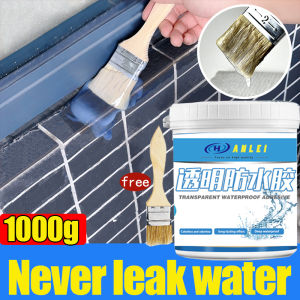 Never leak water🔥ANLEI Transparent Water Proof Glue with Brush 1kg Solve leaks in various walls tiles roofs and kitchen sinks(Super Waterproof Glue Sealant Water Proofing Waterproof Invisible Paste Sealant Paint Water Proof Glue)