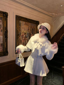 Sugarlily Original Sweet Girl Deer Showa Miss Waist-Cinching Cloak Coat Two-Piece Set Polyester Fiber Long Sleeve Winter Fashion