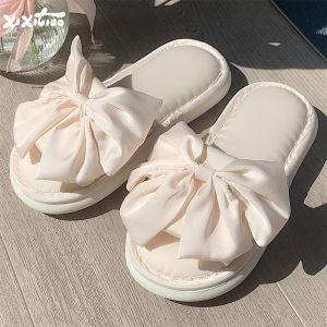 Dép Vải Lanh Cotton Mềm Mại Cho Nữ Mùa Hè 2025 Dép Vải Lanh Satin Thanh Lịch Có Nơ Bướm Chống Trượt Trong Nhà