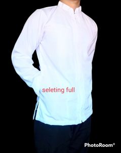 baju Koko dewasa putih polos resleting full lengan panjang