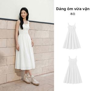 Semir | Đầm Thu Đông Phong Cách Pháp Dây Đeo Cổ U Chất Liệu Gân Waisted