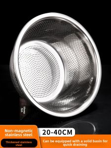 Thickened Stainless Steel Drain Basket Vegetable Washing Basin Rice Washing Screen Home Use Fruit Basin Kitchen Water Filter Basin