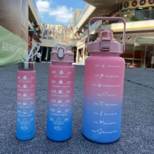2 Liter Water Bottle with Straw Female Girls Large Portable Travel Bottles Sports Fitness Cup Summer Cold Water with Time Scale