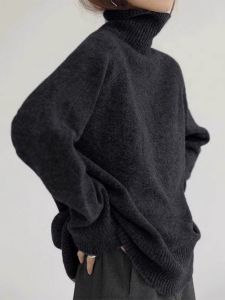 Black High Collar Sweater Womens Autumn Winter New Lazy High-End Fashion Inner Knitted Top Comfortable Loose Fit Warmth