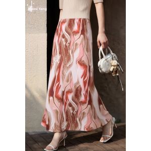 Misoshine | Comfortable Versatile Pink Printed Midi Skirt