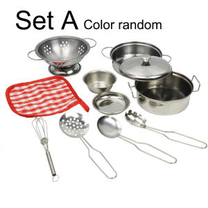 Kitchen Pretend Play Accessories Toys with Stainless Steel Cookware Pots and Pans SetCooking Utensils Gifts Learning Tool