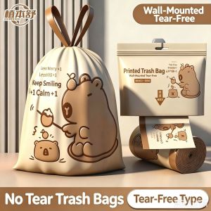 Cute Capybara Drawstring Garbage Bags Thickened Portable Liners Wall-Mounted Tear-Free Perforation-Free Household