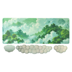 Green Cloud Keyboard Wrist Rest Mouse Pad Wrist Support Keyboard Set with Ergonomic Foam Anti-Slip Base for Home Office Laptop