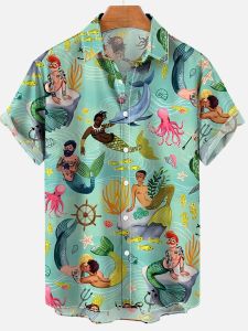 เสื้อเชิ้ตคอพับหลวมพิมพ์ลาย 3 มิติ สไตล์ลำลอง เสื้อเชิ้ตผู้ชายคอโปโลแขนสั้นทรงหลวมพิมพ์ลายฤดูใบไม้ผลิและฤดูร้อน