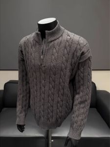 OUMULONG | Retro Half-Zip Cable Knit Mens Sweater
