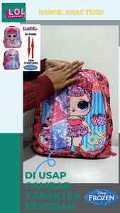 MOONDE TAS RANSEL SEQUIN / USAP 2 GAMBAR BERUBAH KARAKTER KARTUN L.O.L - FROZEN ELSA LUCU ANAK PEREMPUAN SEKOLAH TK/SD TERBARU !!!