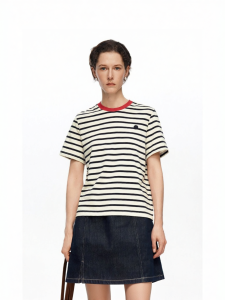 Cotton Color-blocked Crew-neck Striped T-shirt