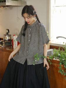 Áo Sơ Mi Nữ Tay Ngắn Kẻ Caro Cổ Polo Dáng Rộng Mùa Hè Phong Cách Cổ Điển Cổ Điển Phong Cách Đại Học Thiết Kế Nhỏ