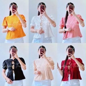 Stylish Puff Sleeve Blouse: Casual Coquette Design & Crepe Fabric