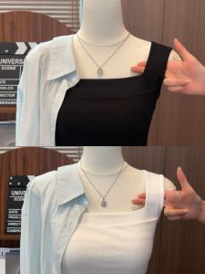 Sleeveless Wide-Shoulder Square-Neck Bra-Padded Top