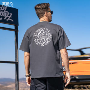 Enjeolon | Heavyweight Cotton Loose Fit Graffiti Style Rock Climbing Print Summer T-shirt 230g
