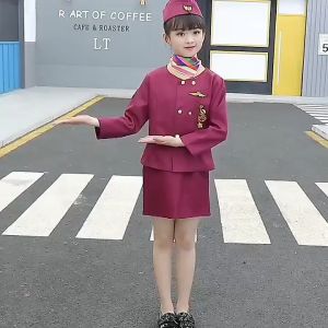 [Local fast delivery] New childrens stewardess uniform girls pilot performance costume skirt suit
