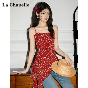 La Chapelle Summer Floral Print Red Off-Shoulder Dress Beach Vacation Womens Irregular Style Commute Fashion Fitted Top