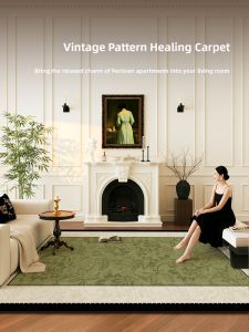 French Style Vintage Washable Carpet Green Luxury