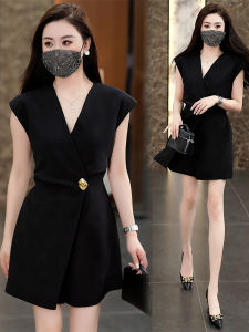 Shalldoer | French Luxurious V-neck Short-sleeved One-piece Womens Summer Slimming Waist-cinching Set Elegant Fashionable Bodysuit Ensemble