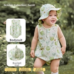SHI YUE JIE JING | Sleeveless Bamboo Cotton Baby Onesie for Summer Outdoor Wear