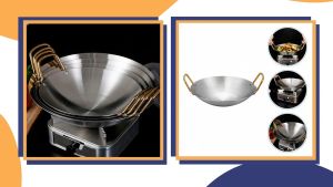 BF-C1212 Wajan Penggorengan Stainless Steel Tebal Kuat Gagang Gold Anti Lengket / Wok Pan Kuali