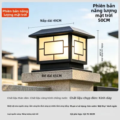 Đèn Cột Năng Lượng Mặt Trời Chống Nước cho Cổng Vườn & Tường Trung Quốc Mặt Phẳng
