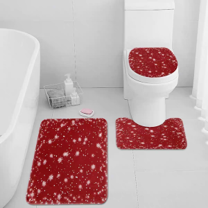 VIKAMA 3 ชิ้นคริสต์มาสห้องน้ำห้องน้ำพรมปูพื้นดูดซับน้ำกันลื่นและกันฝุ่นเสื่อปูพื้นตกแต่งบ้าน