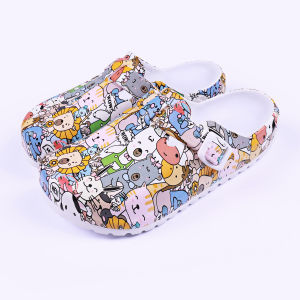 Women Flat Indoor Slippers Printing Soft EVA Soles Adjustable Strap Easy-On Nurse Shoes Comfortable Work Clog Shoes For Women