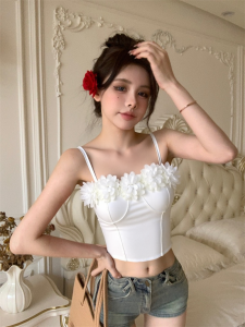 GUZILIAN | Pure Desire Womens Strapless Vest Top Floral Print Short Style Camisole Inner Wear Outerwear Summer Thin Material Commute Style