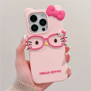 Sanrio | Korean Style Glasses Hello Kitty Phone Case For iPhone 17 16 15 14 13 12 Pro Max 17 Pro INS Silicone Cartoon Kitty Back Cover