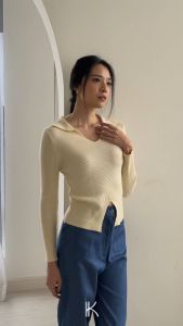 Seina Knit Top Collar - Blouse Long Sleeve - Atasan Rajut Wanita - Casual Top - Korean Style